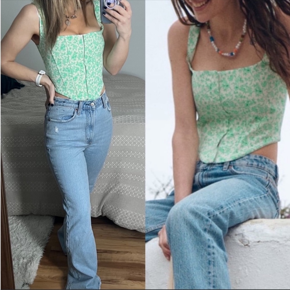 Zara green floral corset top